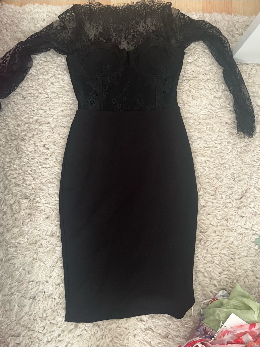 Hello Molly Black Lace Long Sleeve Pencil Dress